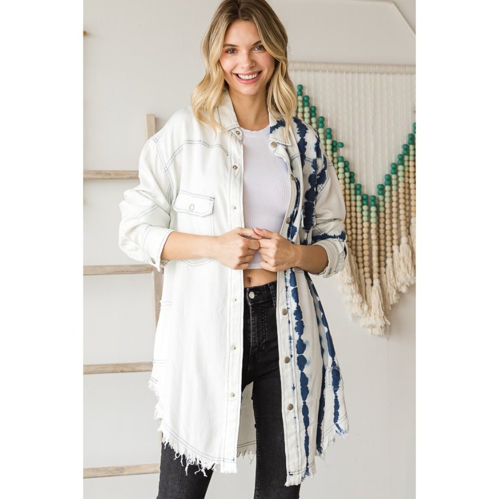 NEW! HALF TIE WASHED LONG SLEEVE SHIRT TOP  DENIM